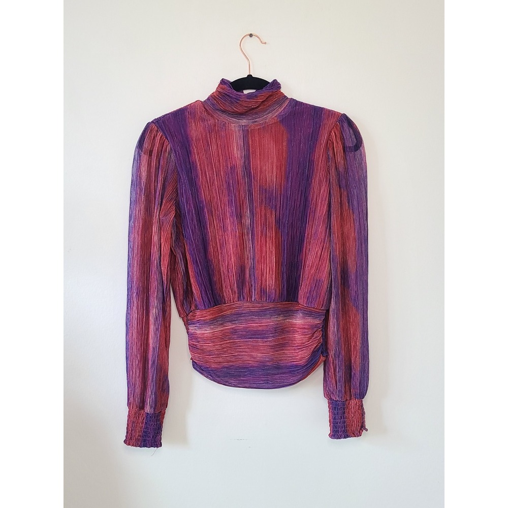 Bailey 44 High Neck Crinkle Sheer Red Purple Long Sleeve Blouse Size S